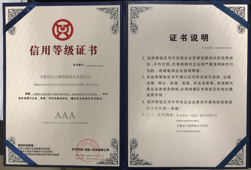 合肥国元小贷公司获评AAA信用等级1.jpg